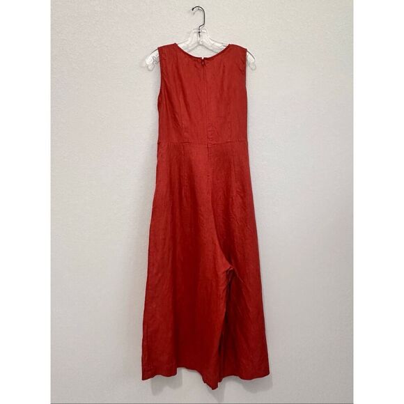 MagicLinen 100% Linen Sleeveless Wide Leg Jumpsuit Terracotta Size L Minimalist - Picture 9 of 15